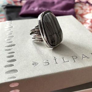 Sterling Silver Abstract Agate stone ring size 9 R2761